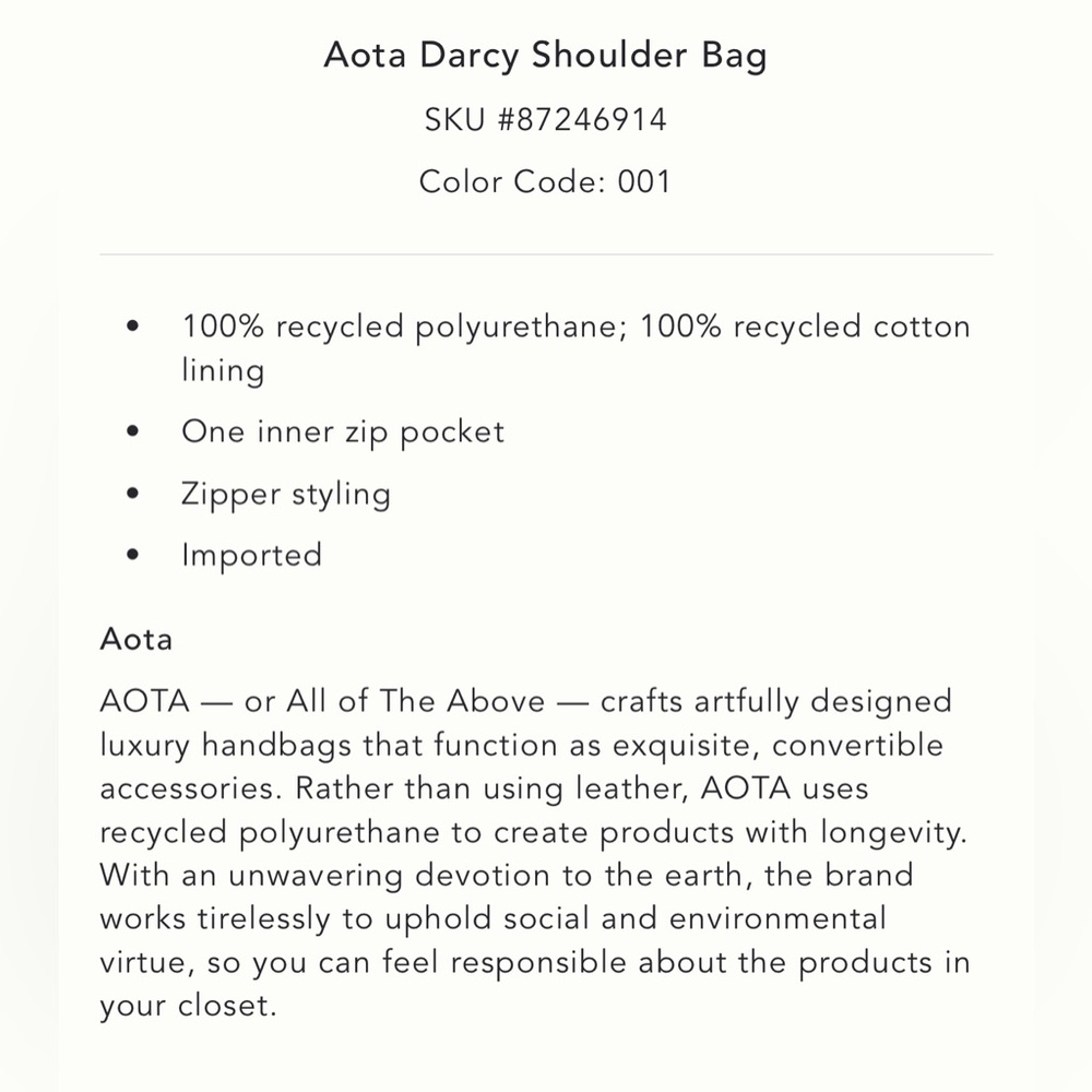 Anthropologie x Aota Darcy Shoulder Bag in Black NWT - Picture 3 of 15